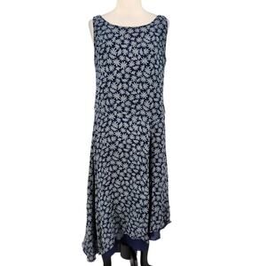 Robbie Bee Vintage 90s Silk Chiffon Midi Dress – Daisy Print Asymmetrical Hem
